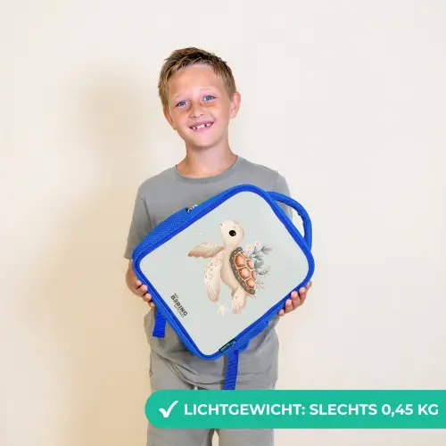 Bruine zeeschildpad in pastel onderwaterwereld Kinderrugzak - Blauw middel -sfeer1_NL
