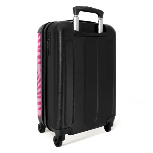 Patroon van bladeren in licht- en donkerroze NBS - Handbagage koffer - Kinderen Unisex middel -achterkant