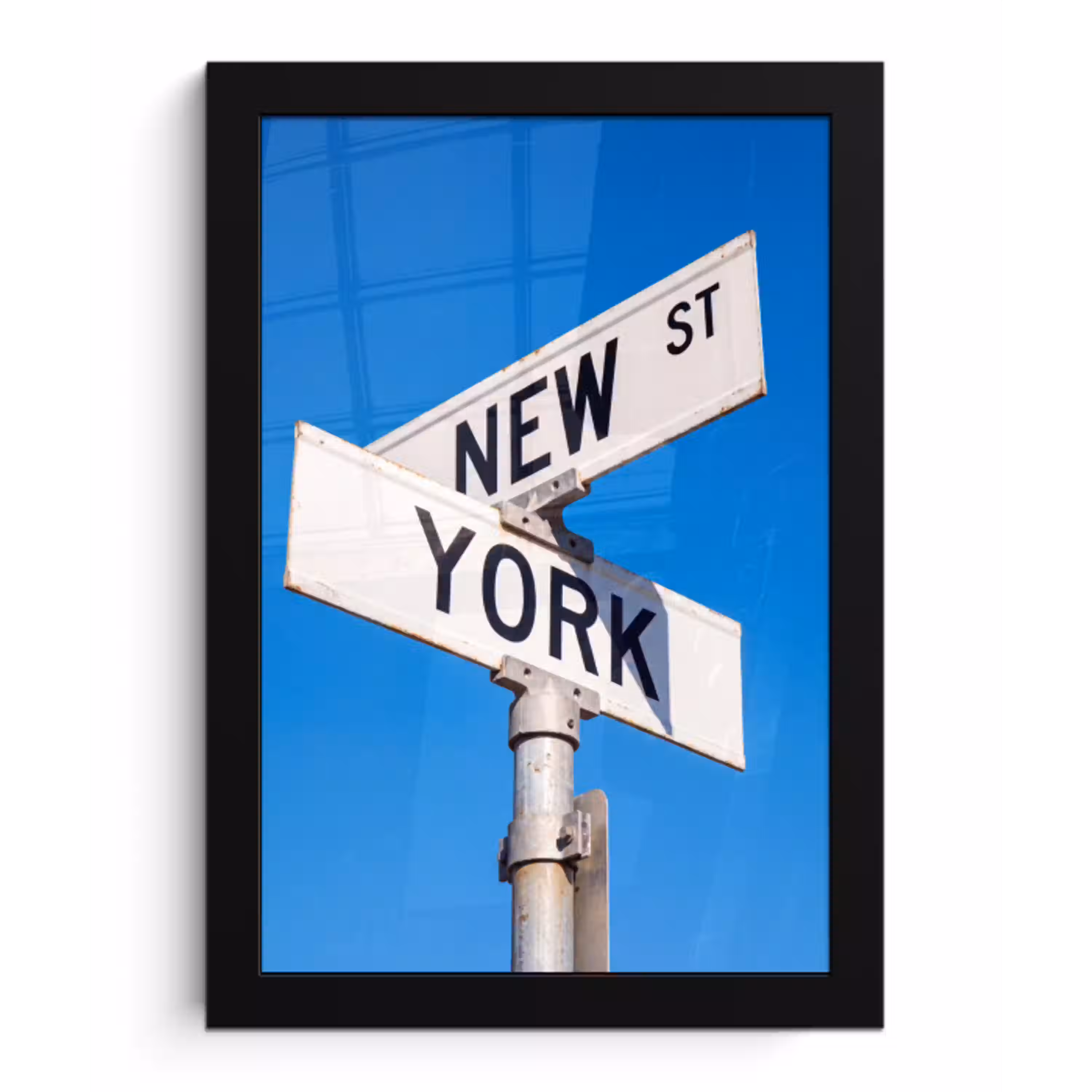 New York - Straatbord - Stad - Urban - Blauw fotolijst zwart zonder passe partout klein -3d