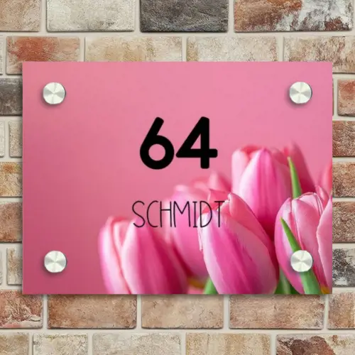 Roze tulpen - Modern Naambord Rechthoek middel -sfeer3