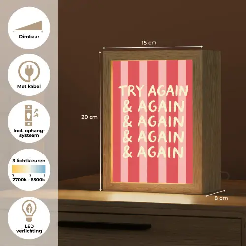 Strepen - Rood - Try again Light Box met kabel (Tafellamp) klein -USP_NL