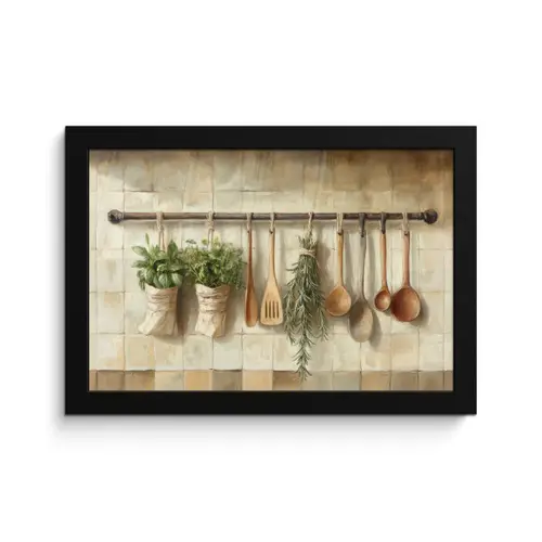 Hout - Keukengerei - Stilleven - Tegels fotolijst zwart zonder passe partout klein -3d