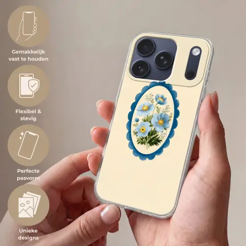 Lijst - Bloemen - Lichtblauw - Illustratie Telefoonhoesje iPhone 17 Pro klein -sfeer3_NL