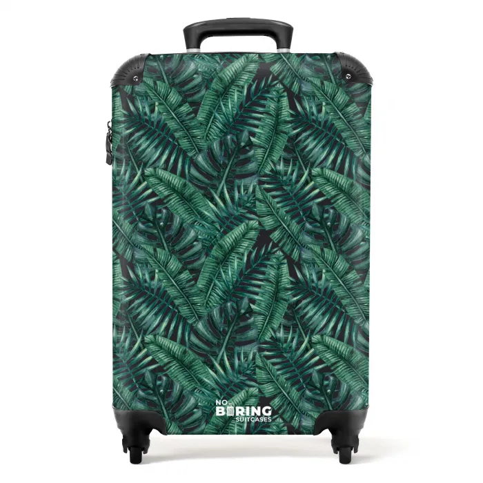Palm bladeren monstera donker patroon NBS - Handbagage koffer - Volwassenen Unisex middel -productfoto_recht