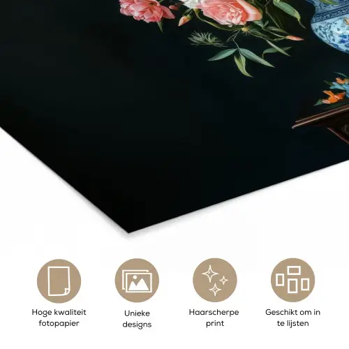 Roze - Bloemen - Vaas - Kleuren poster papier klein -closeup_NL