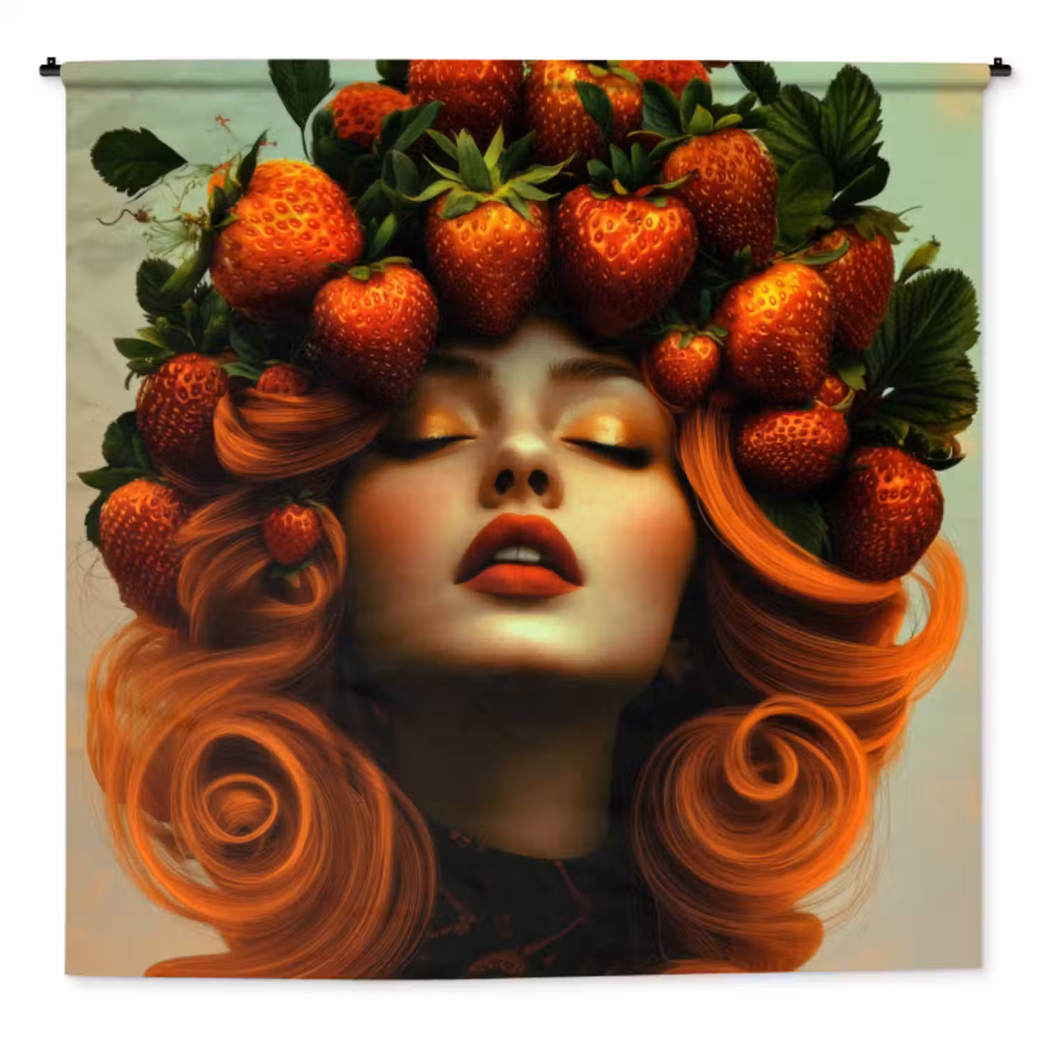 Wandkleed - Vrouw - Aardbeien - Kroon