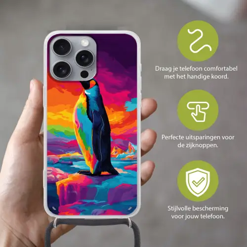 Ijsschots - Pinguïn - Abstract - Lucht Hoesje iPhone 16 Pro Max met koord klein -sfeer2_NL