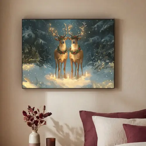 Dennensprookje - Rendier - Nacht Textielframe zwart klein -sfeer1