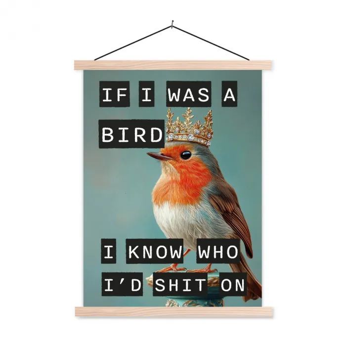 Roodborstje - Vogel - Blauw - Decoratie textielposter latten blank klein -3d