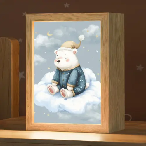 Ijsbeer - Pyjama - Wolken - Sterrenhemel Light Box met kabel klein -zzz_3d_website