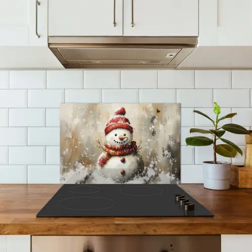 Sneeuwpop - Winter - Sneeuw - Beige keuken achterwand spatscherm klein -sfeer2