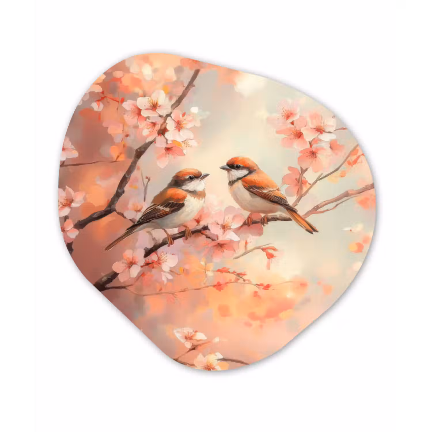Organisch schilderij - Glas - Vogels - Romantic - Bloesemtak