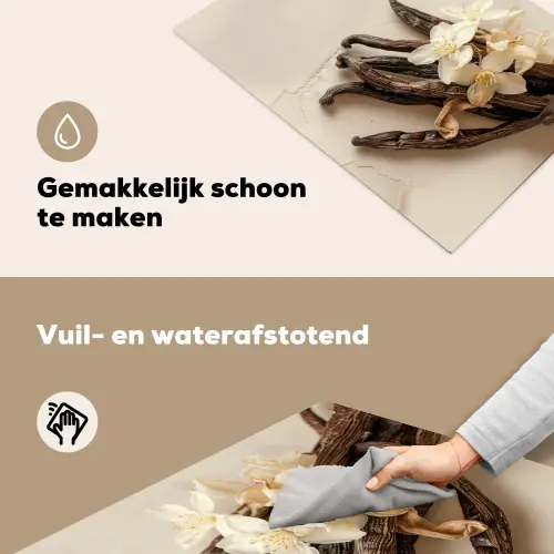 Vanille - Bloemen - Beige Inductie beschemer met haakjes klein -ky-schoon-nl