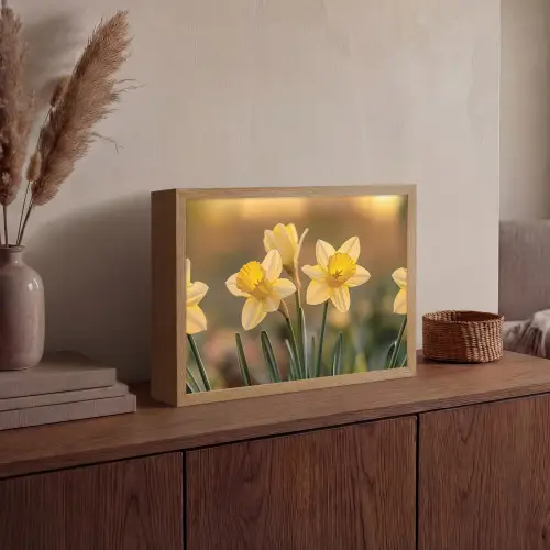 Bloemen - Geel - Wazig Light Box met batterij (Wandlamp) middel -sfeer2