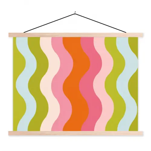 Banen - Golven - Kleurrijk - Verticaal textielposter latten blank klein -3d