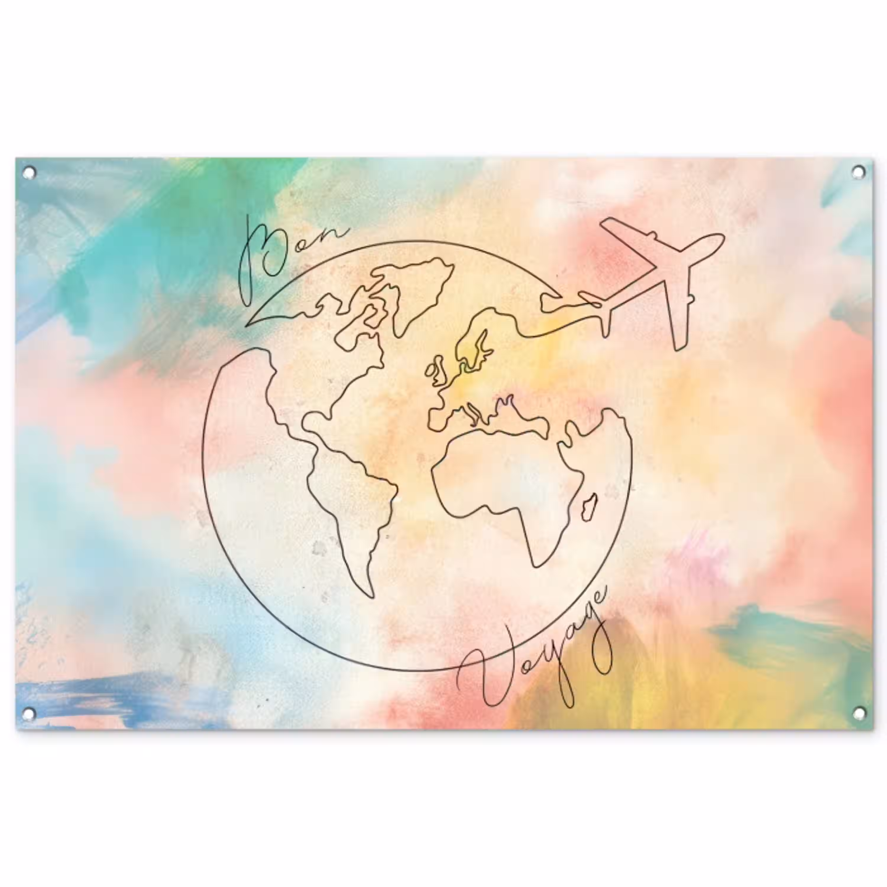 Voyage - Wereldbol - Pastel - Quote tuinposter los doek groot -3d