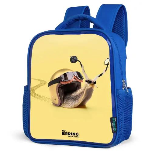 Slak met motorhelm Kinderrugzak - Blauw middel -schuin