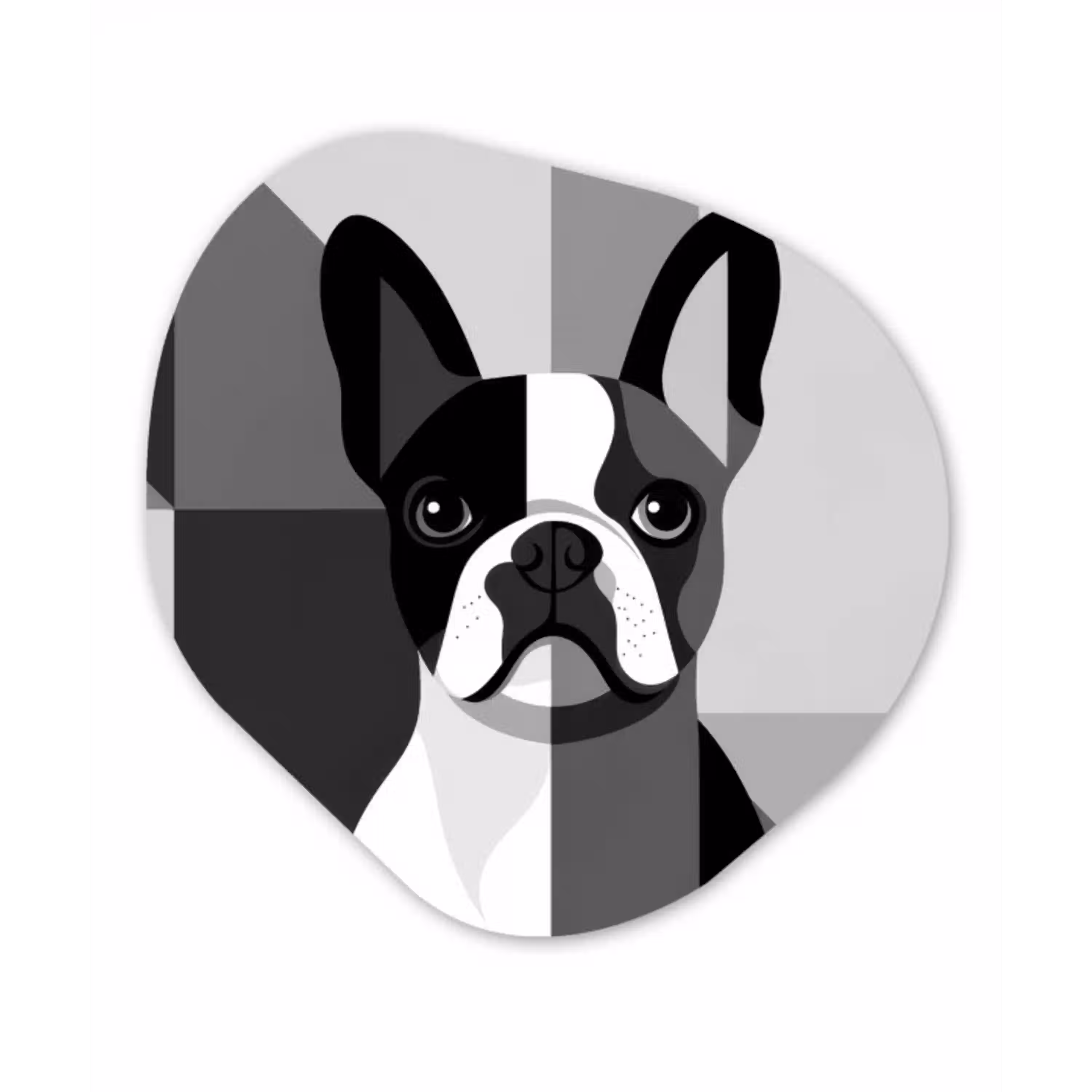 Buldog - Zwart - Abstract - Vlakken Wandcirkel Organisch Aluminium middel -3d