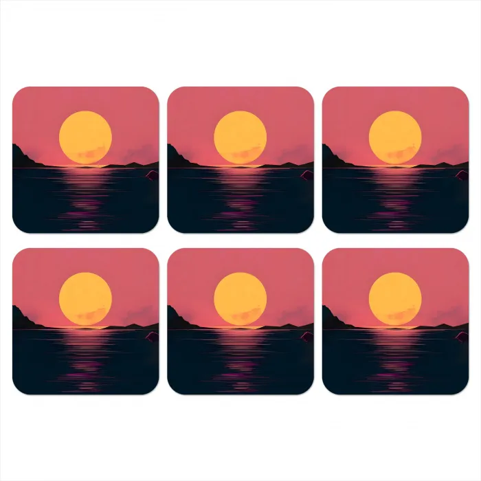 Zon - Geel - Bergen - Water onderzetter kurk middel -3d