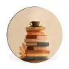 Boeken - Toren - Koffie - Beige Wandcirkel aluminium klein -3d