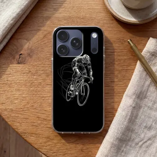 Lijntekening - Wit - Wielrennen - Snelheid Telefoonhoesje iPhone 17 Pro klein -sfeer1