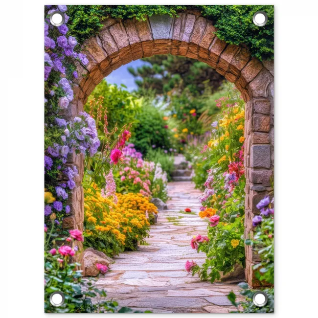 Tuinposter - Doorkijk - Bloemen - Pad - Natuur