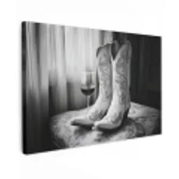 Wijn - Cowboylaarzen - Raamlicht - Wit Tuinposter op houten frame 2 cm dik klein -3d