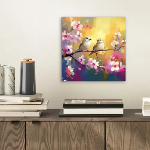 Vogels - Bloemen - Roze aluminium wit klein -sfeer1