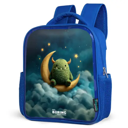 Groen monster op maansikkel Kinderrugzak - Blauw middel -schuin