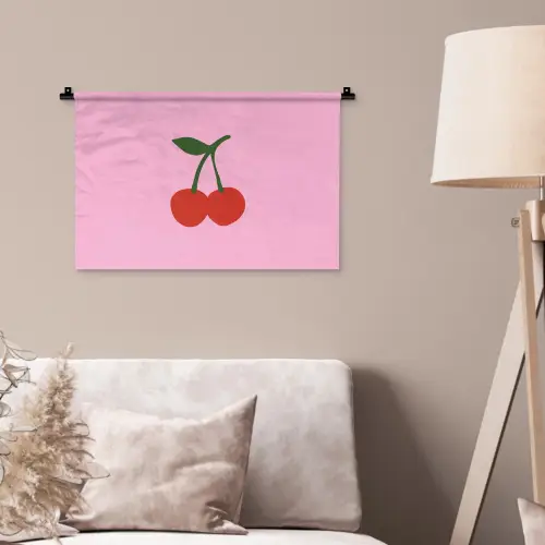 Kersen - Roze - Illustratie Wandkleed katoen klein -sfeer4