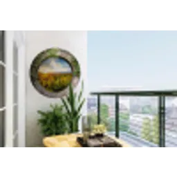Zonnebloemen - Doorkijk - Bloemen - Zon Wandcirkel tuinposter met ringen klein -buiten1