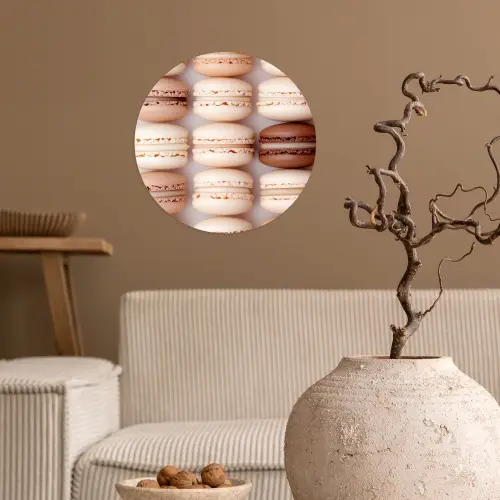 Macarons - Beige - Bruin Wandcirkel behangsticker klein -sfeer1