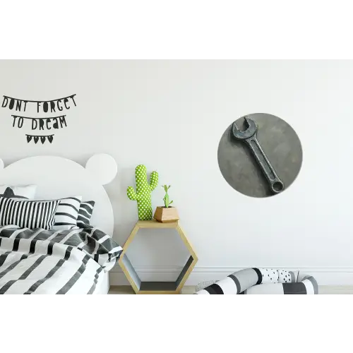 Steeksleutel - Schilderij - Gereedschap - Verf Wandcirkel aluminium klein -kinderkamer