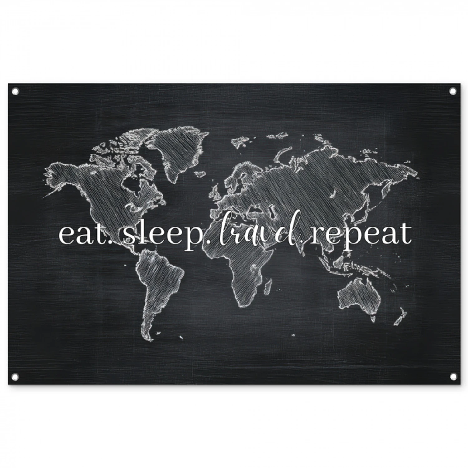 Krijt - Zwart - Quote - Wereldkaart tuinposter los doek groot -3d