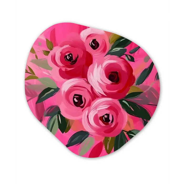 Bloemen - Verf - Roze Wandcirkel Organisch Aluminium middel -3d