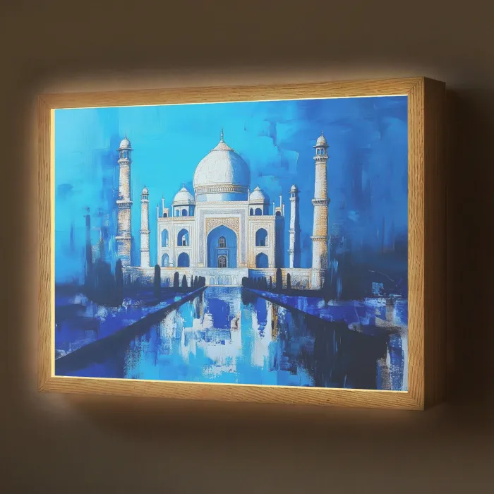 Taj Mahal - Ramadan - Blauw - Islamitische Light Box met batterij (Wandlamp) middel -z3d_website