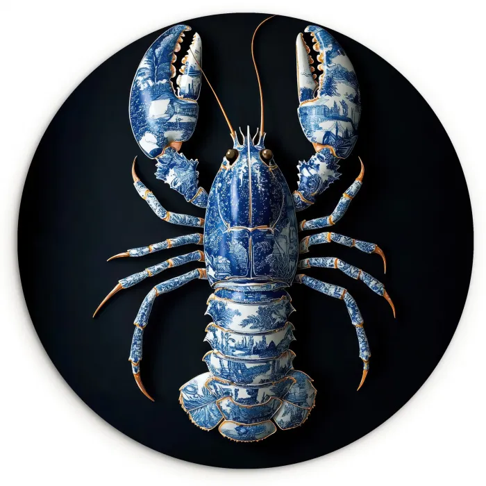 Kreeft - Delftsblauw - Schild - Stoer Wandcirkel kunststof plaat 5mm dik klein -3d