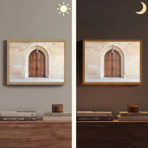 Houten - Deur - Lantaarn Light Box met batterij (Wandlamp) middel -sfeer3