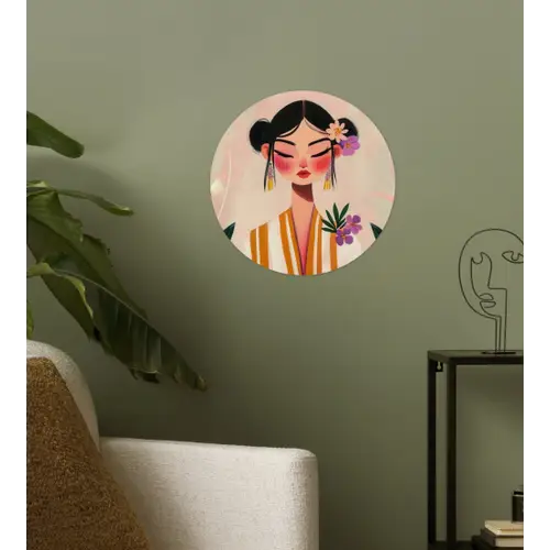 Vrouw - Bloemen - Pastel Wandcirkel behangsticker klein -sfeer2