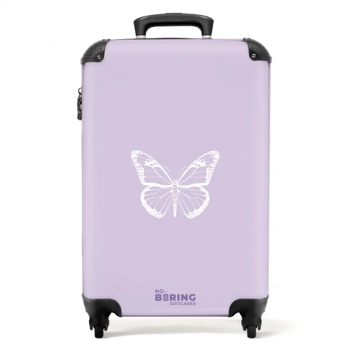 Paarse achtergrond met witte vlinder NBS - Handbagage koffer - Kinderen Unisex middel -productfoto_recht