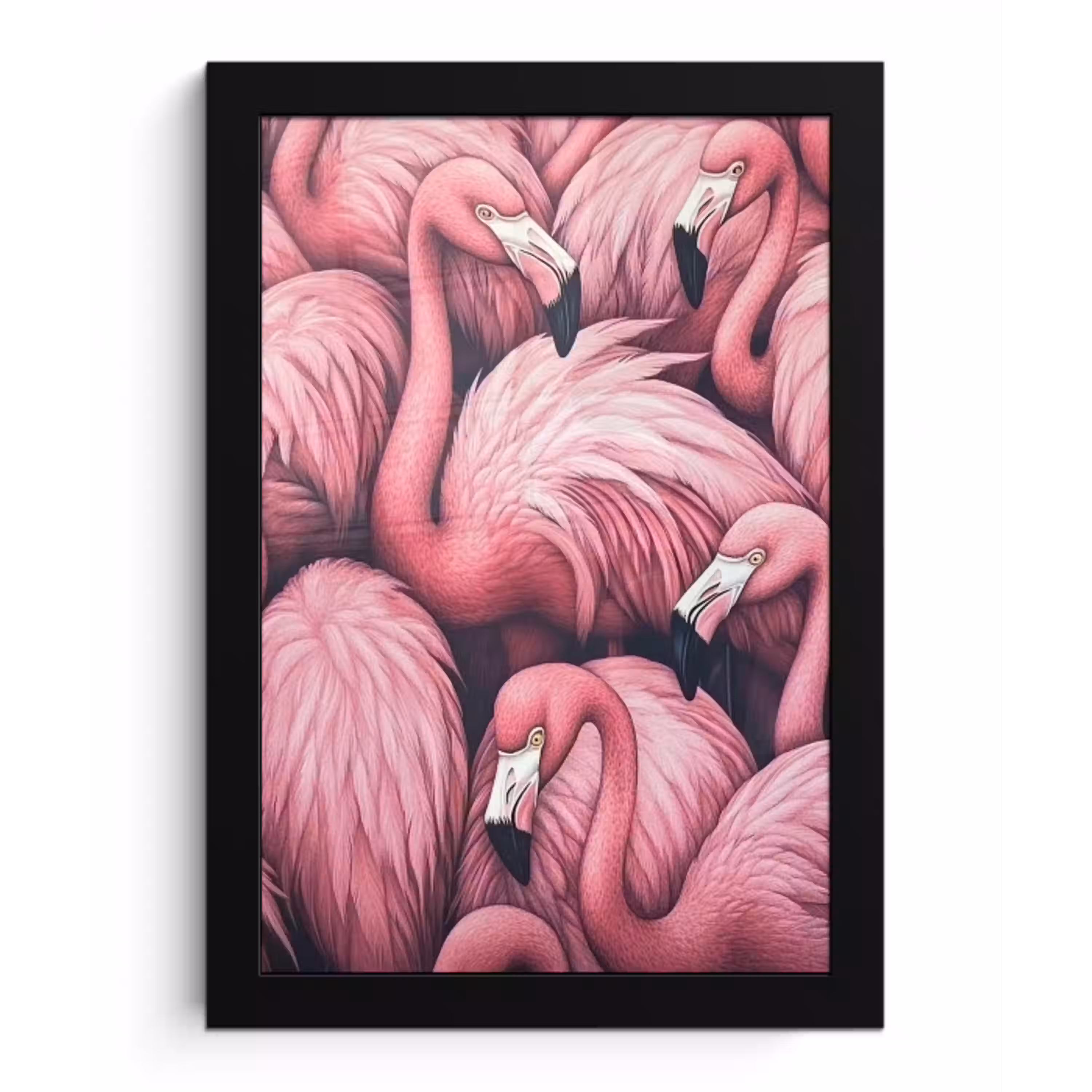 Flamingo - Roze - Dieren fotolijst zwart zonder passe partout klein -3d