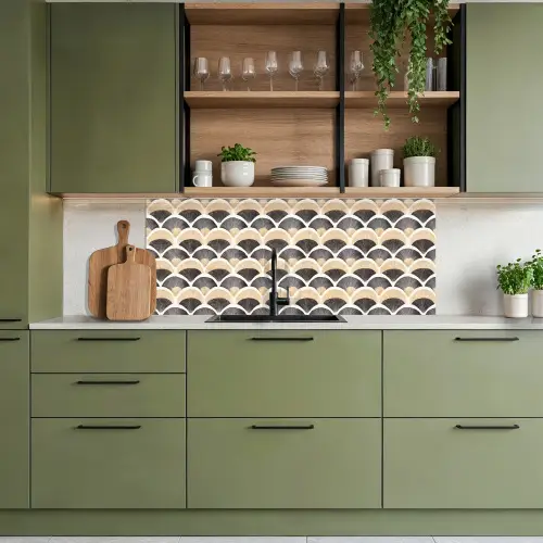 Waaier - Patroon - Zwart - Beige keuken achterwand 2 middel 871 -sfeer3