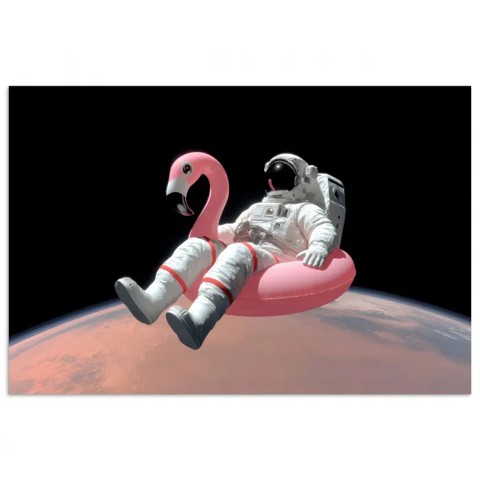 Astronaut - Flamingo - Zwemband - Roze poster papier klein -3d