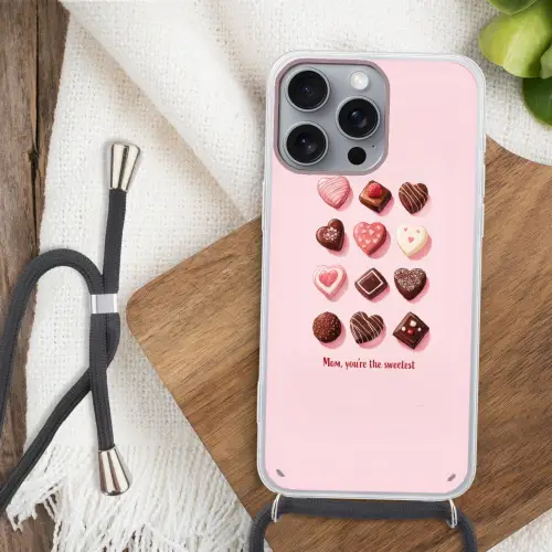 Chocolaatjes - Hartvormig - Liefste Hoesje iPhone 16 Pro Max met koord klein -sfeer4
