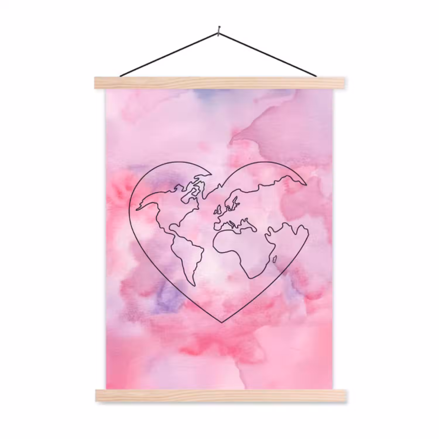 Stoffbild - Herz - Rosa - Weltkarte