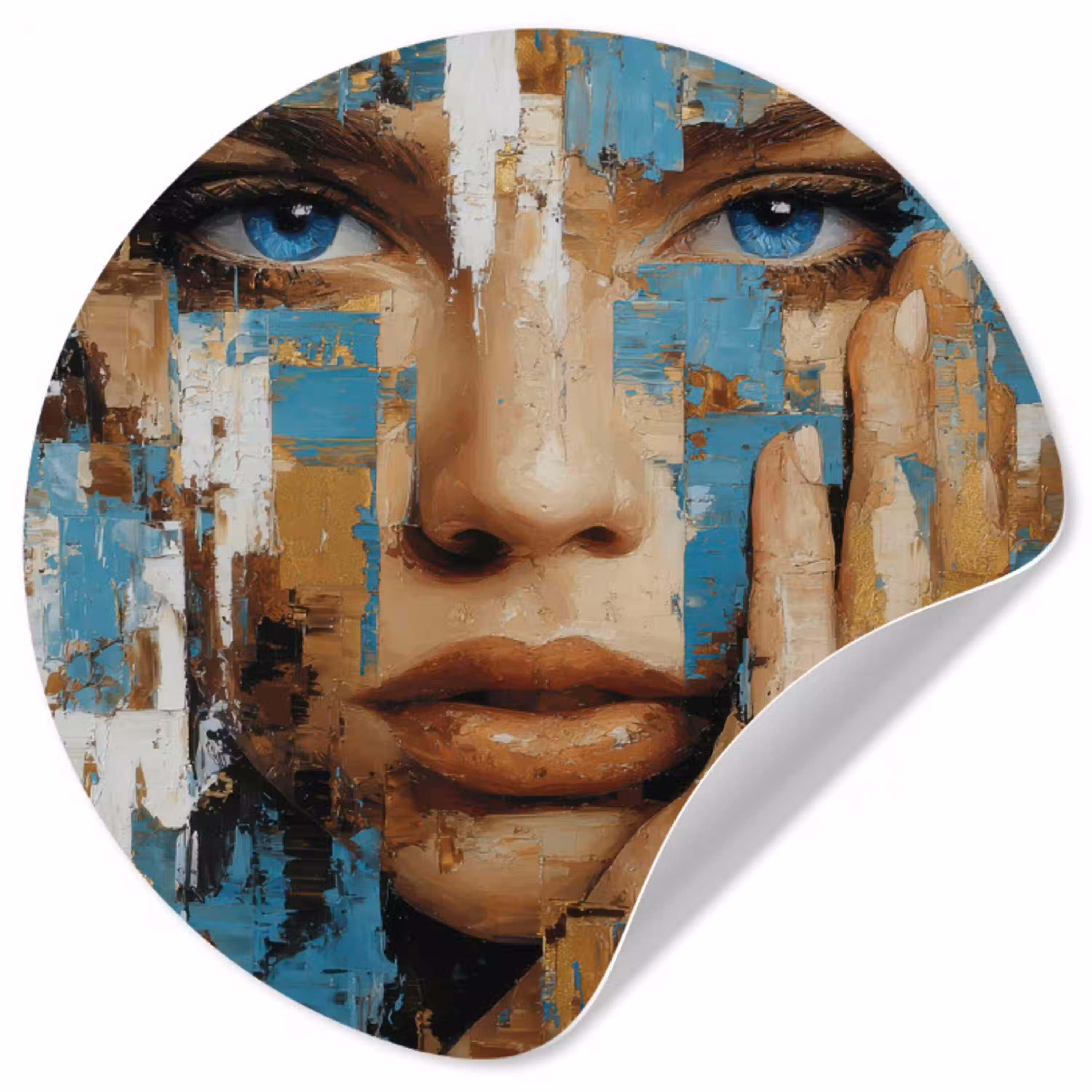 Abstract - Penseelstreken - Blauw - Gezicht Wandcirkel behangsticker klein -3d