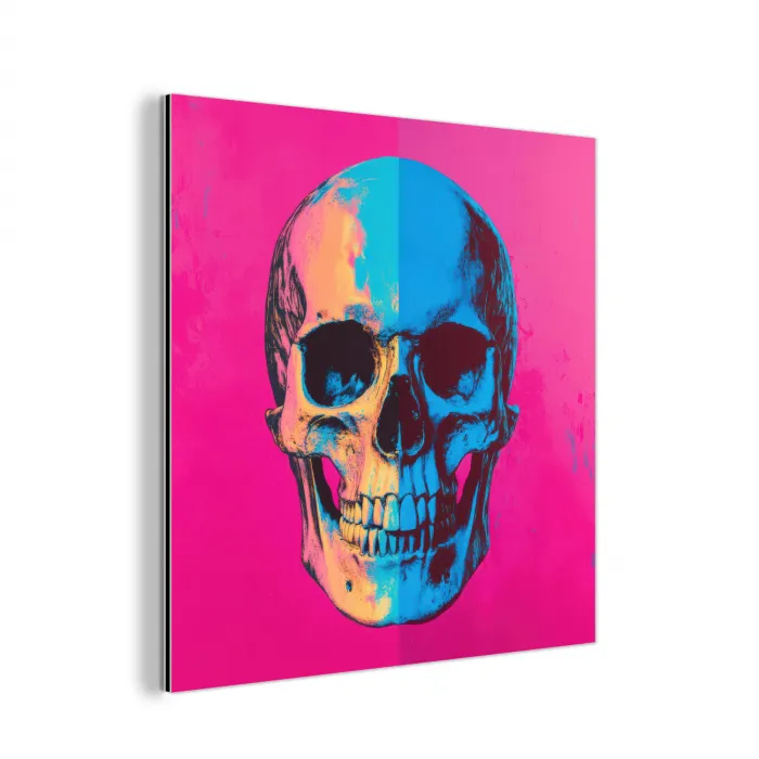 Neon - Blauw - Pop-art - Schedel aluminium wit klein -3d