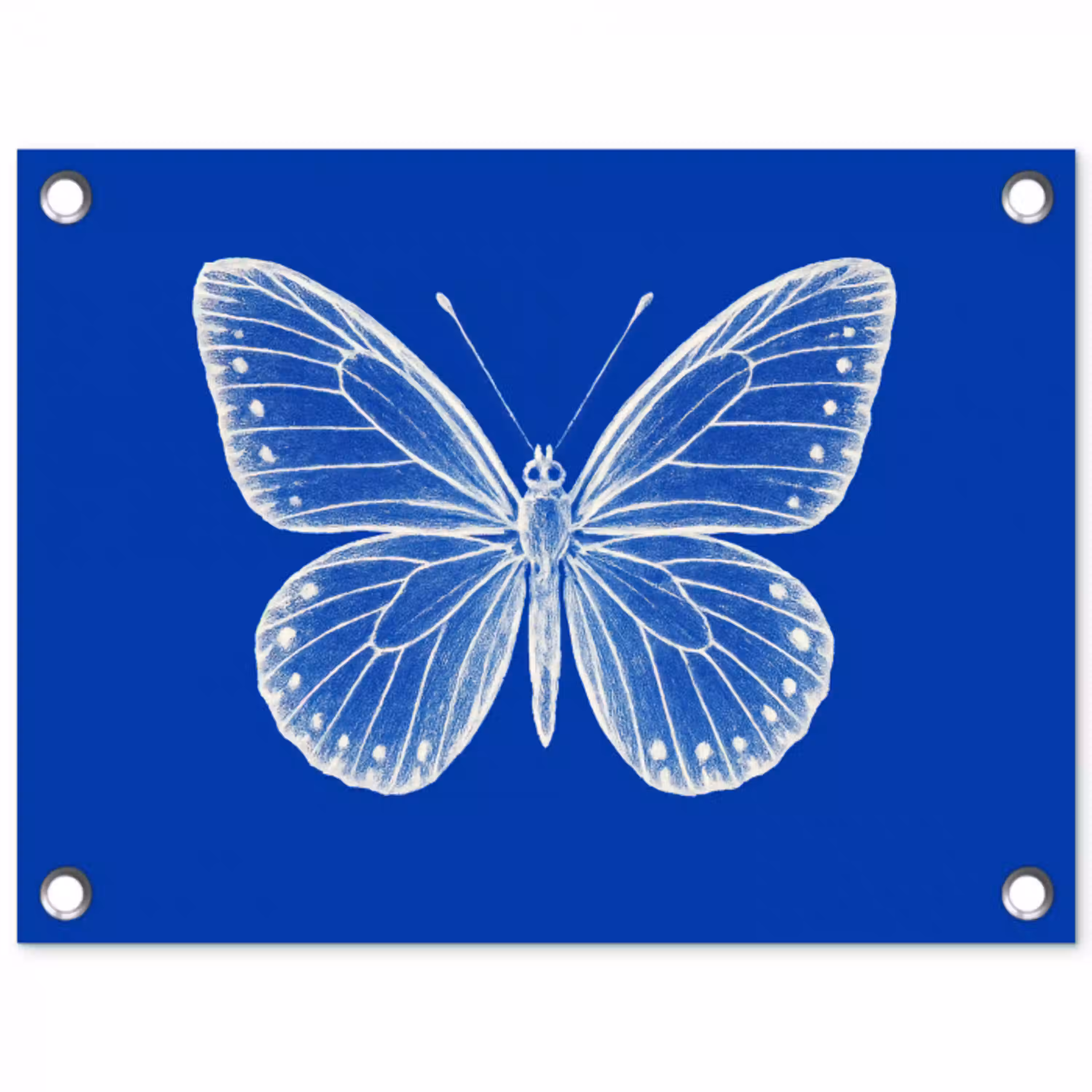 Vlinder - Wit - Getekend - Stippen tuinposter los doek klein -3d