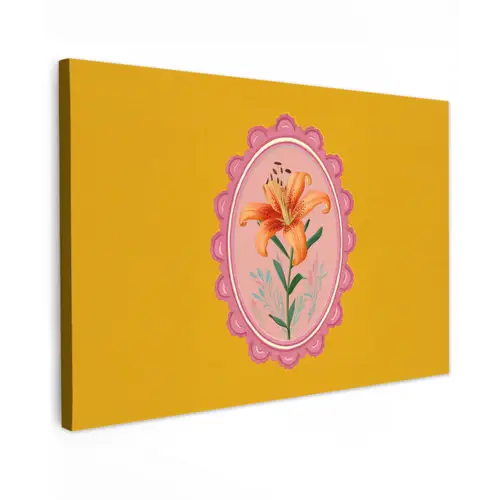 Lelie - Oranje - Lijst - Ovaal Tuinposter op houten frame 2 cm dik klein -3d