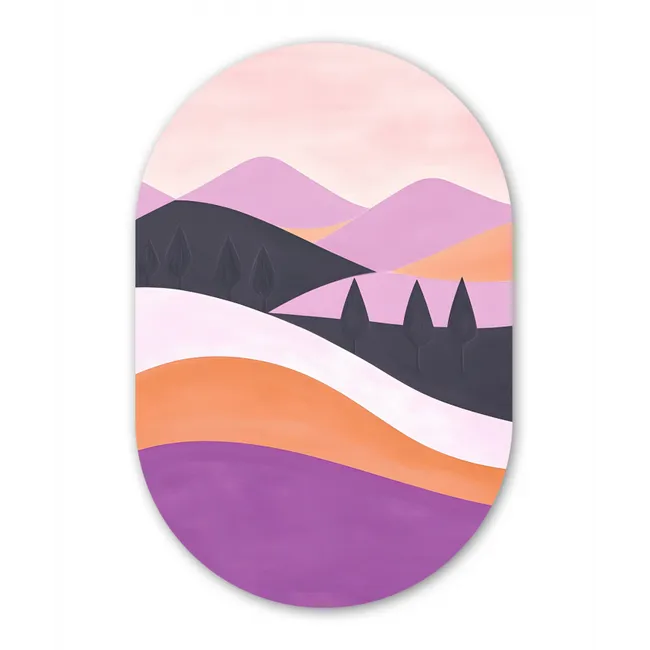 Abstract - Heuvels - Bomen - Groen Wandcirkel Ovaal Glas middel -3d